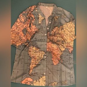 World map button down shirt - never worn